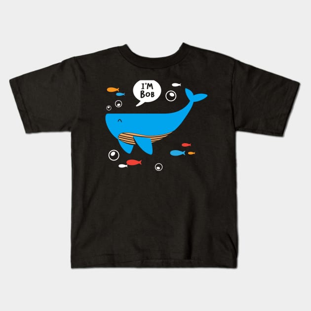 Funny Friendly Blue Whale Bob Kids T-Shirt by GuiltlessGoods